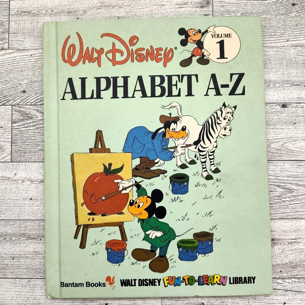 Walt Disney Alphabet A-Z Book 1983 Vol 1 Mickey Mouse Pooh HC Vtg Retro ABC